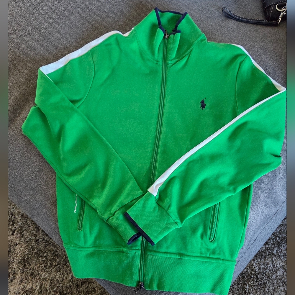 Polo by Ralph Lauren Green Track Jacket with White Sleeve Stripe